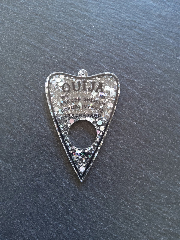 2 or 10 Clear Acrylic Ouija Planchette Charms with Glitter 61x42mm