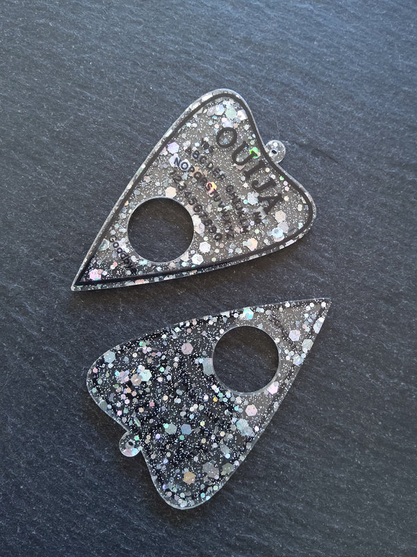 2 or 10 Clear Acrylic Ouija Planchette Charms with Glitter 61x42mm