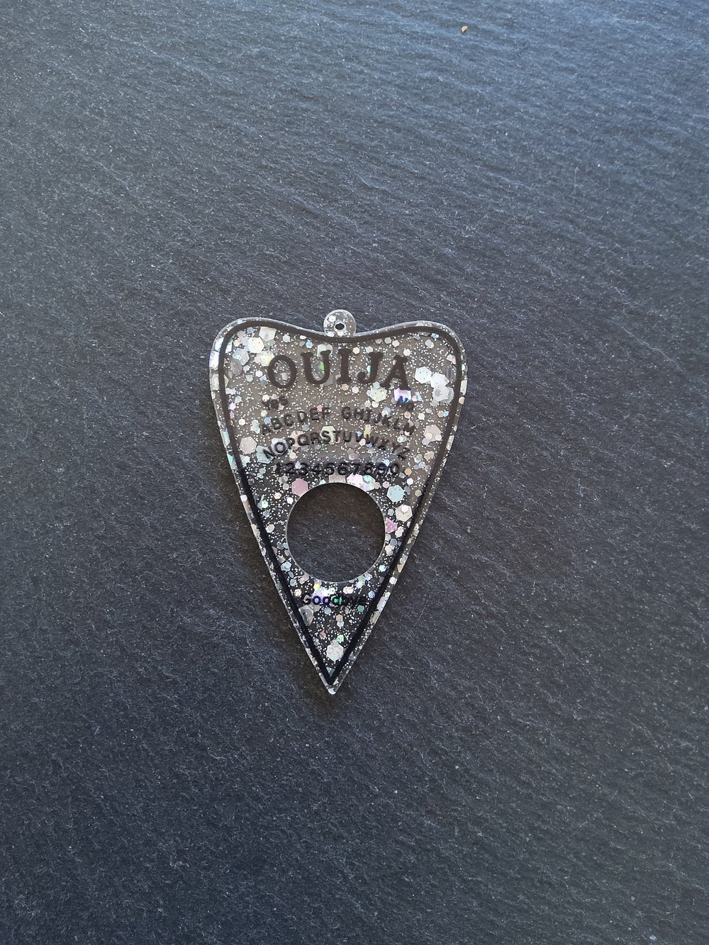 2 or 10 Clear Acrylic Ouija Planchette Charms with Glitter 61x42mm
