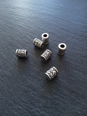 12 or 60 Patterned 7mm Column Spacer Beads Antique Silver Tone Alloy 7x9mm Hole: 3.6mm