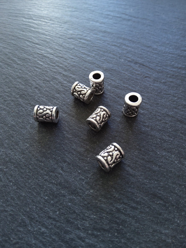 12 or 60 Patterned 7mm Column Spacer Beads Antique Silver Tone Alloy 7x9mm Hole: 3.6mm