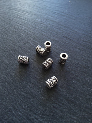 12 or 60 Patterned 7mm Column Spacer Beads Antique Silver Tone Alloy 7x9mm Hole: 3.6mm