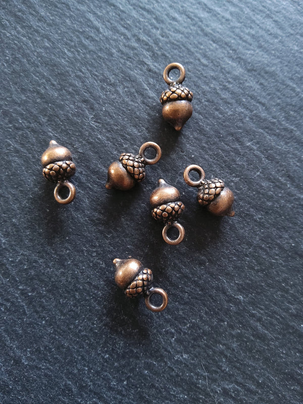 8 or 40 Acorn Charms Antique Copper Tone 14x7mm