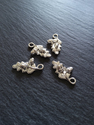 8 or 40 Small Acorn Oak Leaf Charms Antique Silver Tone 22x12mm