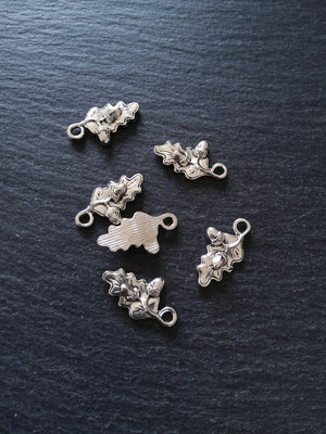 8 or 40 Small Acorn Oak Leaf Charms Antique Silver Tone 22x12mm