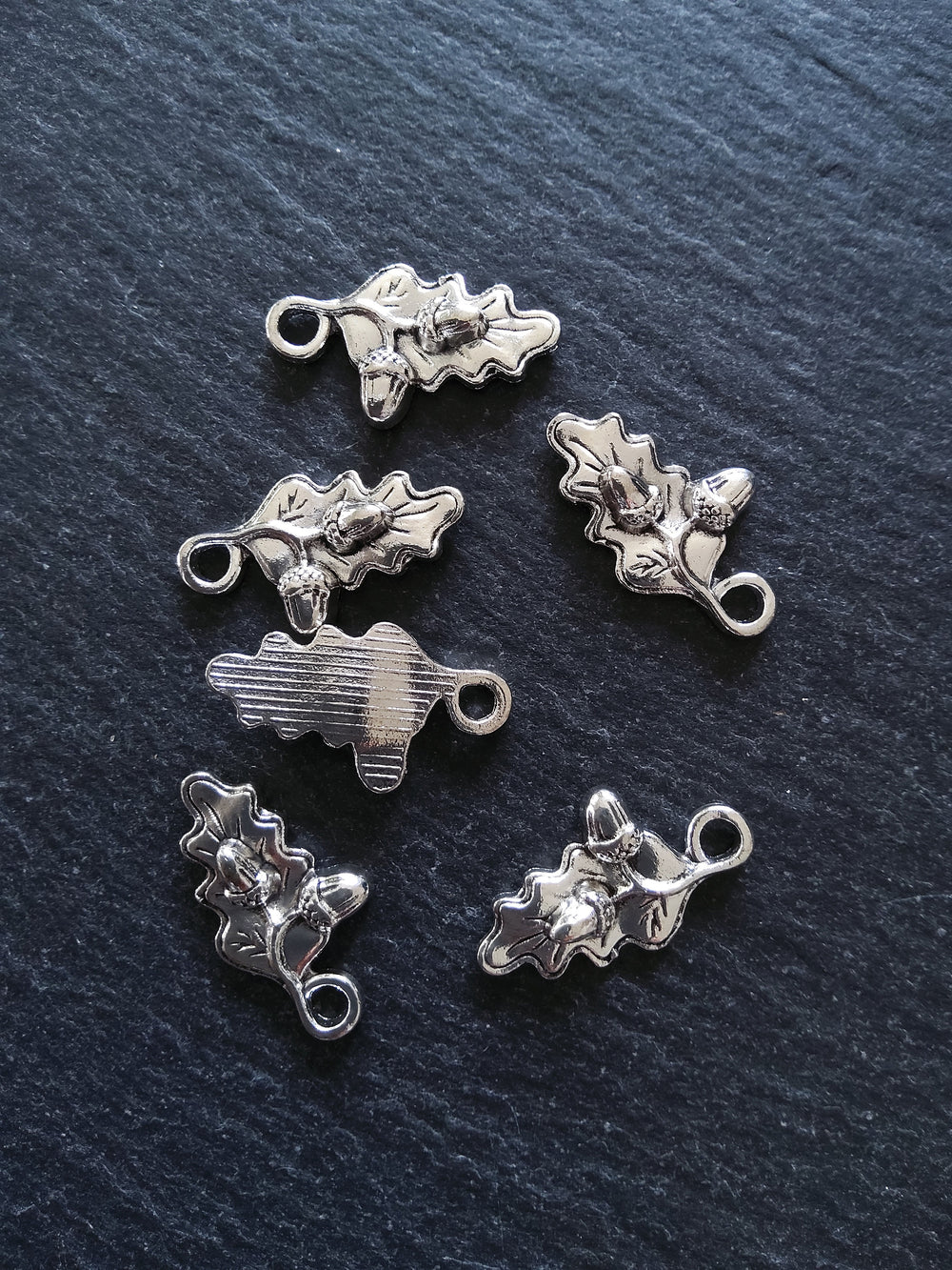 8 or 40 Small Acorn Oak Leaf Charms Antique Silver Tone 22x12mm