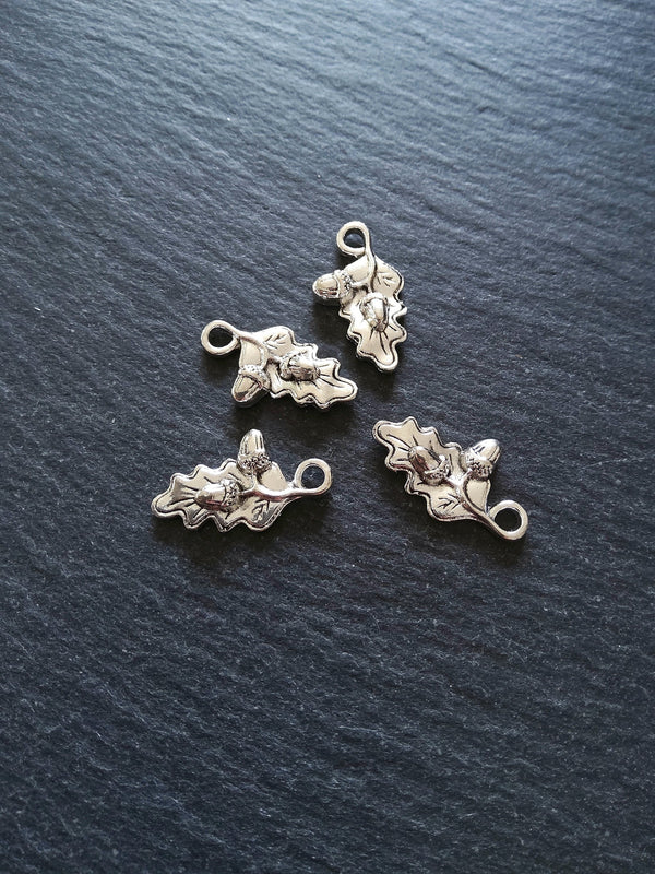 8 or 40 Small Acorn Oak Leaf Charms Antique Silver Tone 22x12mm