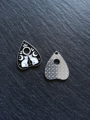 2 or 10 Silver Tone Ouija Cat Planchette Charms with Black & White Enamel 26x22mm