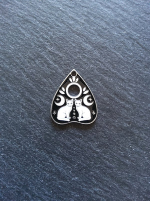 2 or 10 Silver Tone Ouija Cat Planchette Charms with Black & White Enamel 26x22mm