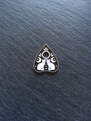 2 or 10 Silver Tone Ouija Cat Planchette Charms with Black & White Enamel 26x22mm