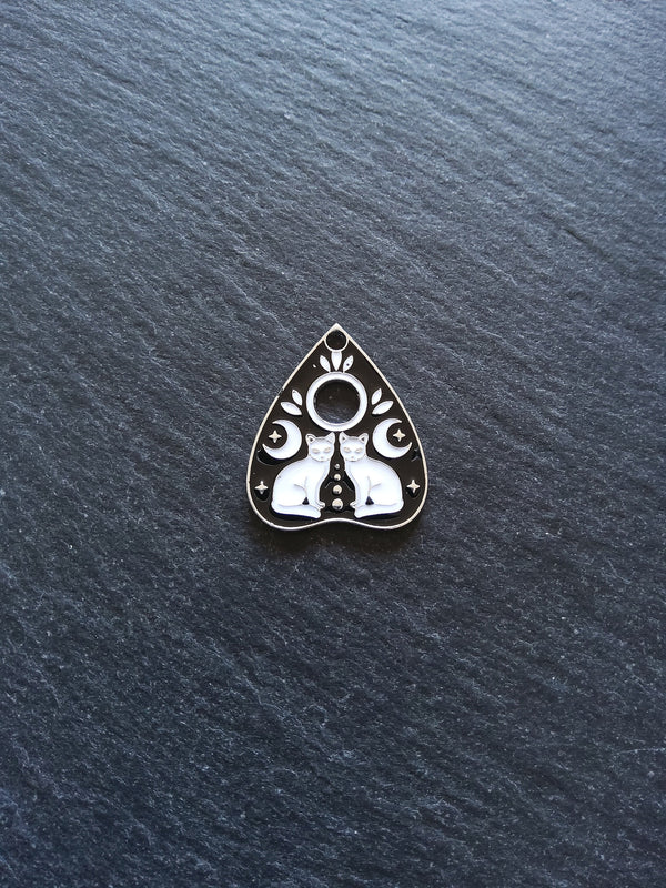 2 or 10 Silver Tone Ouija Cat Planchette Charms with Black & White Enamel 26x22mm