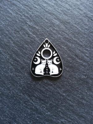 2 or 10 Silver Tone Ouija Cat Planchette Charms with Black & White Enamel 26x22mm
