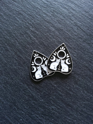 2 or 10 Silver Tone Ouija Cat Planchette Charms with Black & White Enamel 26x22mm