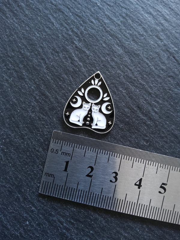 2 or 10 Silver Tone Ouija Cat Planchette Charms with Black & White Enamel 26x22mm