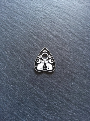 2 or 10 Silver Tone Ouija Cat Planchette Charms with Black & White Enamel 26x22mm