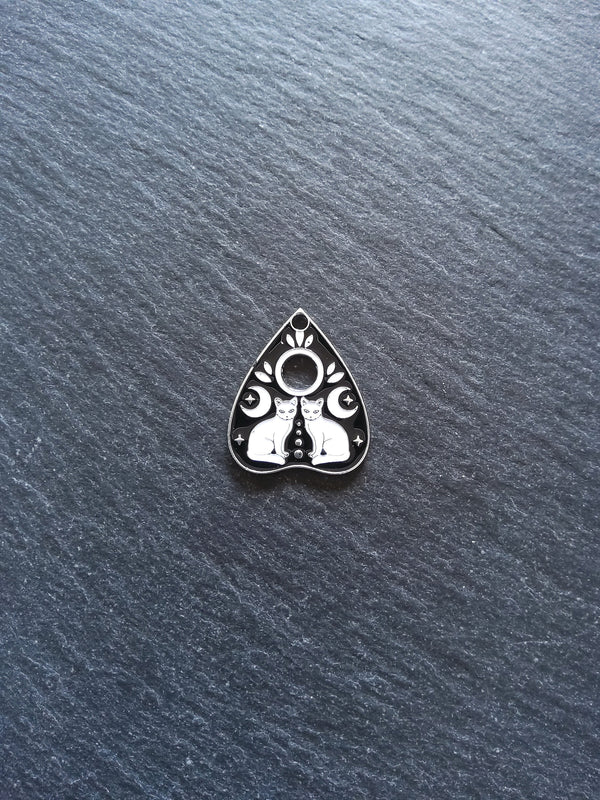 2 or 10 Silver Tone Ouija Cat Planchette Charms with Black & White Enamel 26x22mm