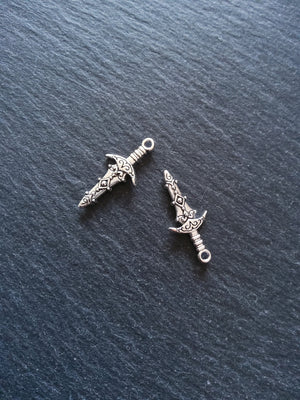 10 or 50 Sword Charms Antique Silver Tone Metal Alloy 28x13mm
