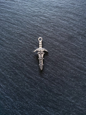 10 or 50 Sword Charms Antique Silver Tone Metal Alloy 28x13mm