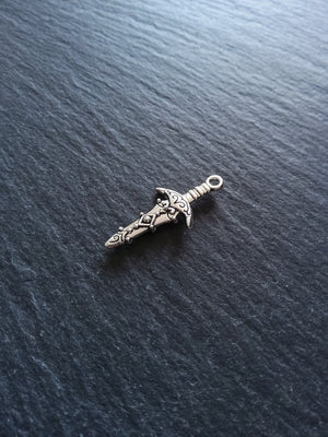 10 or 50 Sword Charms Antique Silver Tone Metal Alloy 28x13mm