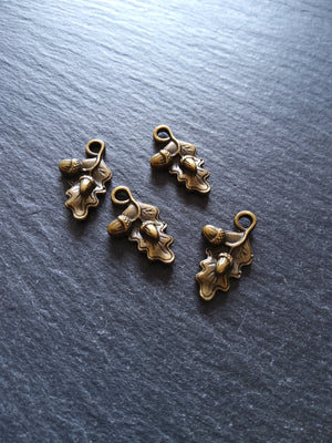 Small Acorn Oak Leaf Charms Antique Bronze Tone 22x12mm