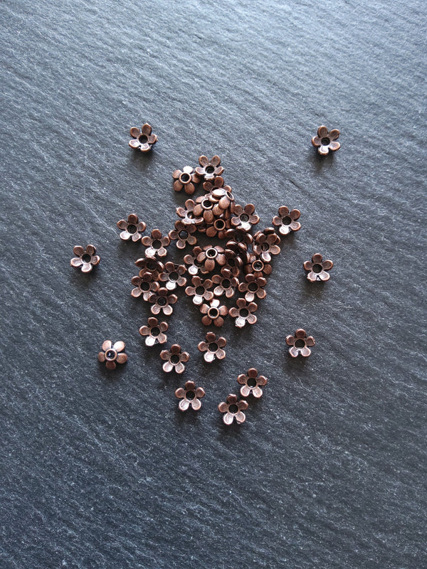 100 or 400 Flower Bead Caps 6mm Antique Copper Tone Alloy. Hole: 1mm