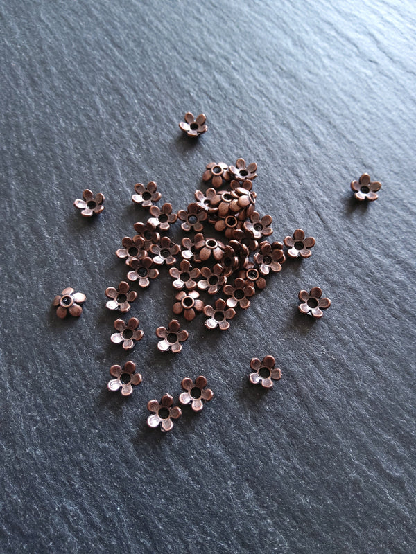 100 or 400 Flower Bead Caps 6mm Antique Copper Tone Alloy. Hole: 1mm