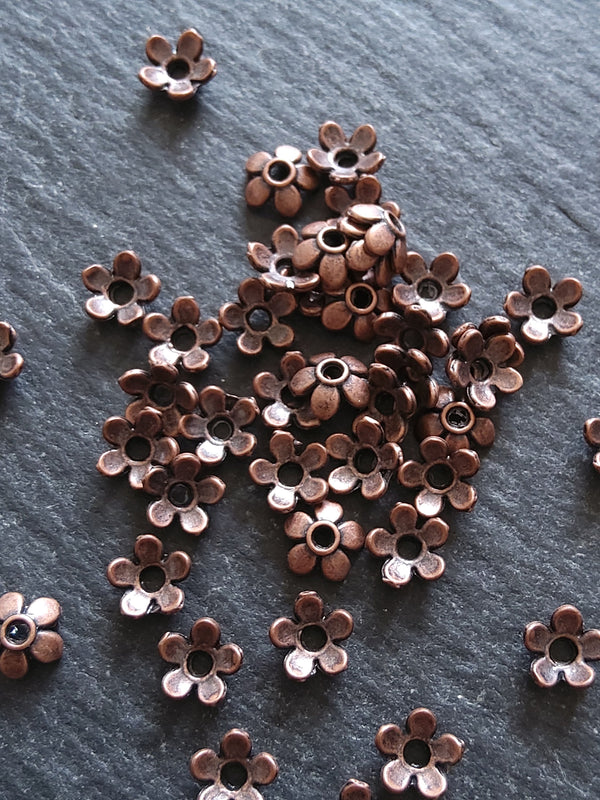 100 or 400 Flower Bead Caps 6mm Antique Copper Tone Alloy. Hole: 1mm