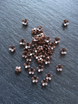 100 or 400 Flower Bead Caps 6mm Antique Copper Tone Alloy. Hole: 1mm