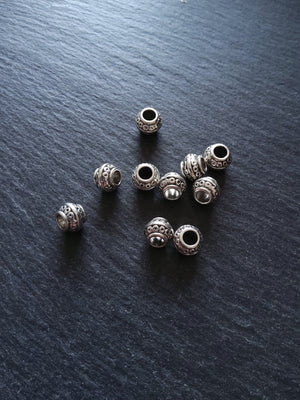10 or 50 Barrel Lantern 9mm Antique Silver Tone Spacer Beads 9x7mm. Large 4mm Hole