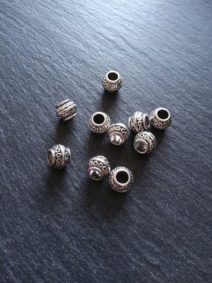 10 or 50 Barrel Lantern 9mm Antique Silver Tone Spacer Beads 9x7mm. Large 4mm Hole