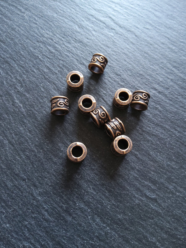 10 or 50 Antique Copper Tone 9mm Column Spacer Beads Scroll Design 9x7mm Large Hole: 5mm