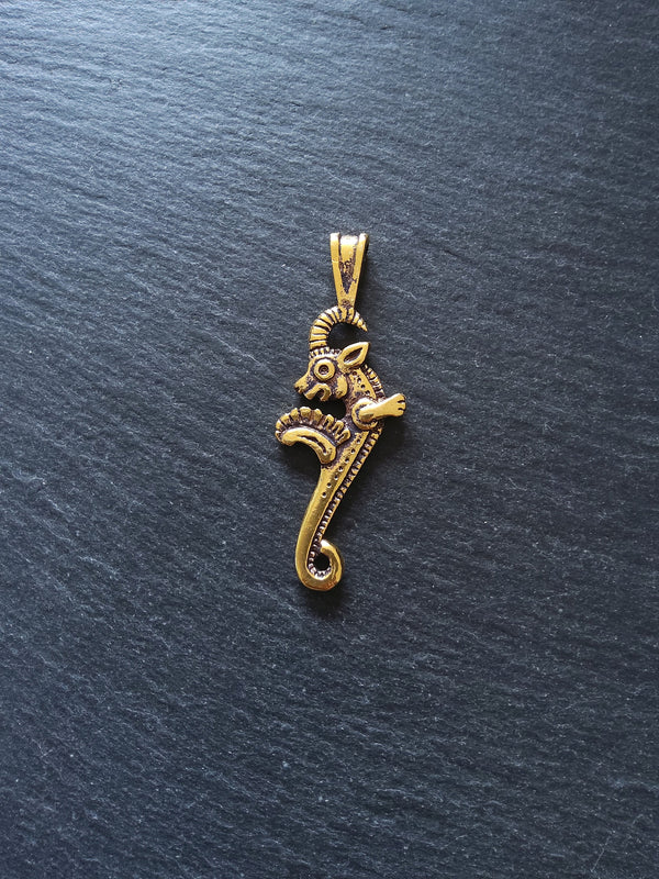 Capricorn Mythical Sea-Goat Pendant Gold Plated 62x23mm