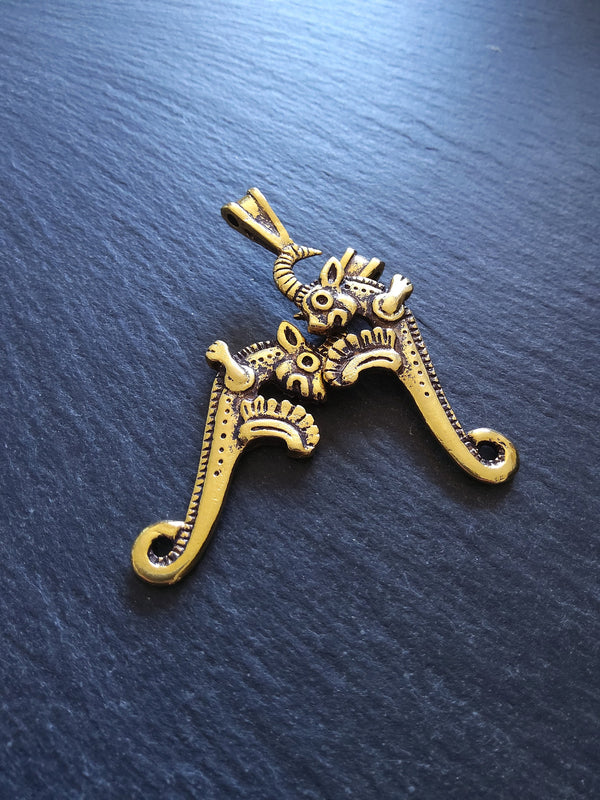 Capricorn Mythical Sea-Goat Pendant Gold Plated 62x23mm