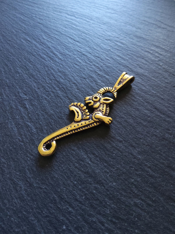 Capricorn Mythical Sea-Goat Pendant Gold Plated 62x23mm