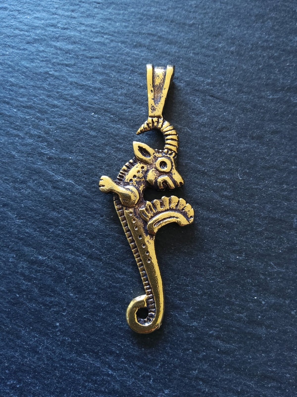 Capricorn Mythical Sea-Goat Pendant Gold Plated 62x23mm