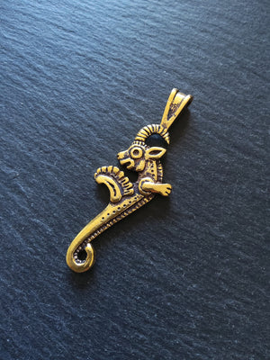Capricorn Mythical Sea-Goat Pendant Gold Plated 62x23mm