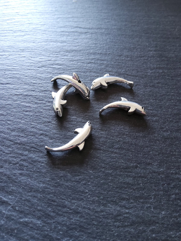 10 or 50 Dolphin Beads Antique Silver Tone 23x10mm
