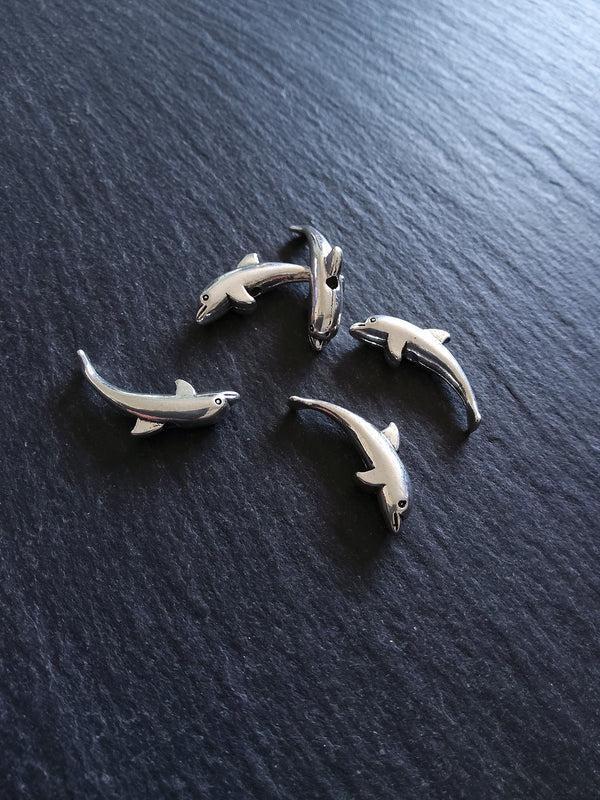 10 or 50 Dolphin Beads Antique Silver Tone 23x10mm