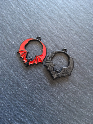 2 or 10 Flying Bat Charms in Black & Red Enamel 28x24mm