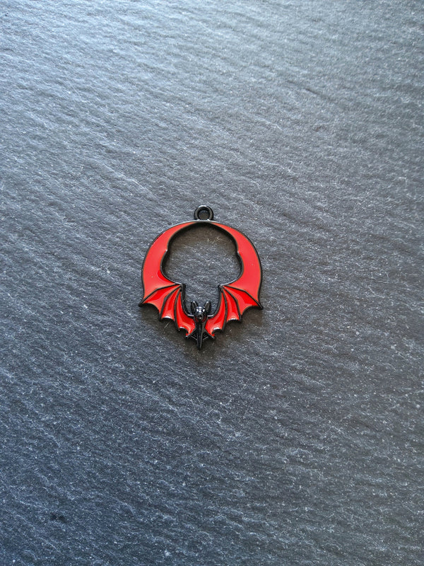 2 or 10 Flying Bat Charms in Black & Red Enamel 28x24mm