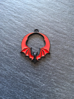 2 or 10 Flying Bat Charms in Black & Red Enamel 28x24mm