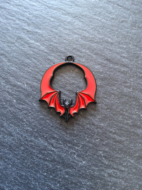 2 or 10 Flying Bat Charms in Black & Red Enamel 28x24mm