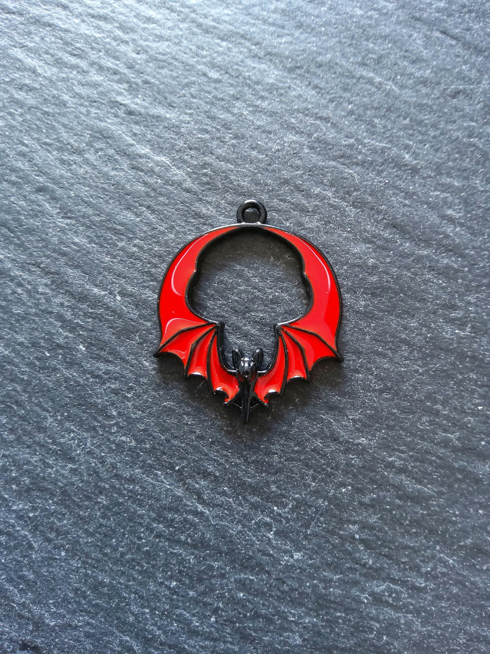 2 or 10 Flying Bat Charms in Black & Red Enamel 28x24mm