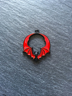 2 or 10 Flying Bat Charms in Black & Red Enamel 28x24mm