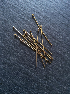 10 or 50 Genuine 24K Gold Plated Stainless Steel Ball Head Pins 40mm Long 0.7mm Wide (21 gauge)