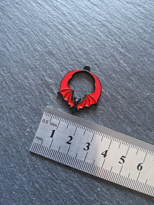 2 or 10 Flying Bat Charms in Black & Red Enamel 28x24mm