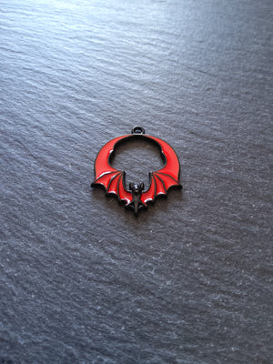 2 or 10 Flying Bat Charms in Black & Red Enamel 28x24mm