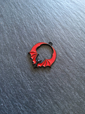 2 or 10 Flying Bat Charms in Black & Red Enamel 28x24mm