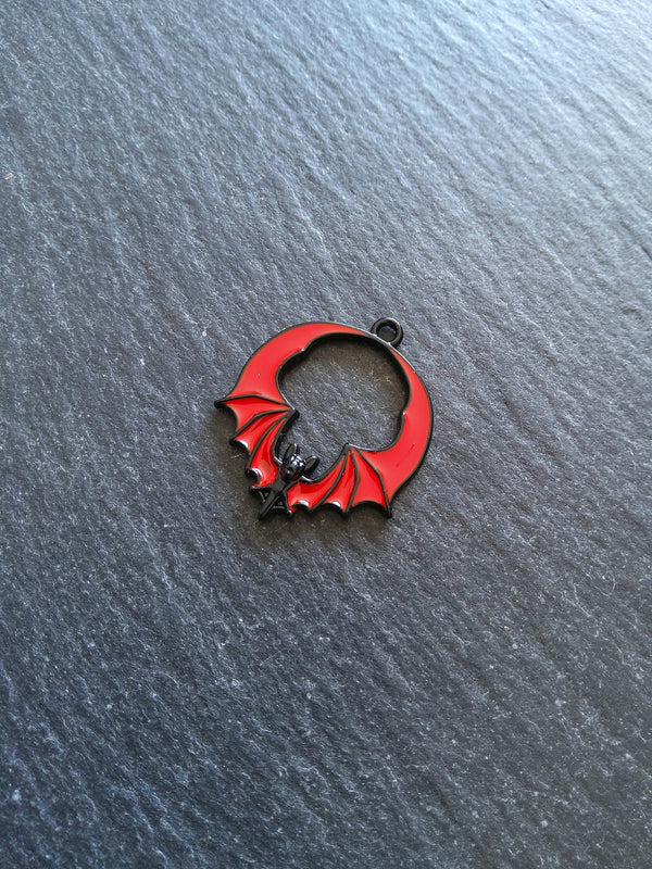 2 or 10 Flying Bat Charms in Black & Red Enamel 28x24mm