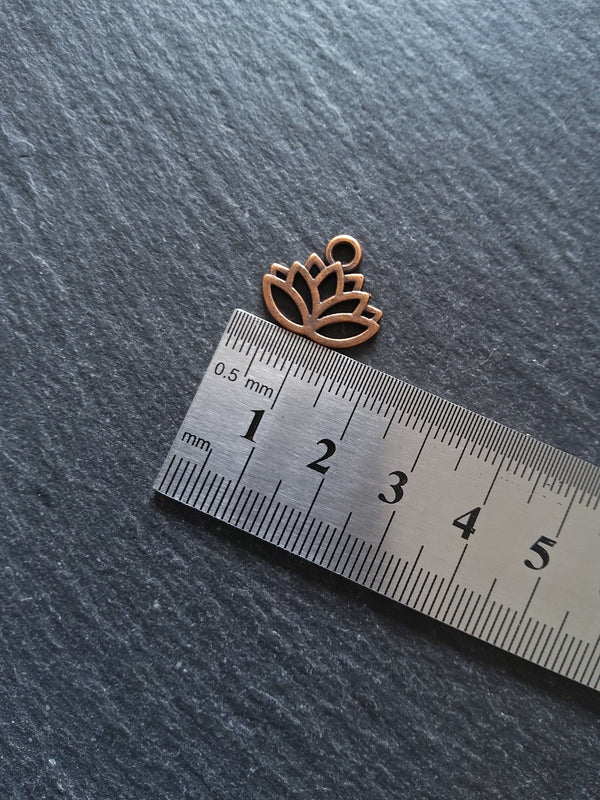 20 or 100 Antique Copper Tone 17x15mm Tone Lotus Flower Charms Nickel FREE